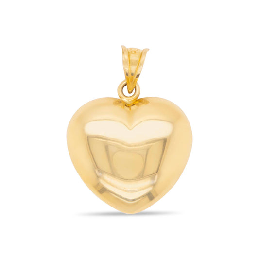 14k Yellow Gold Plain Puffy Medium Heart Pendant