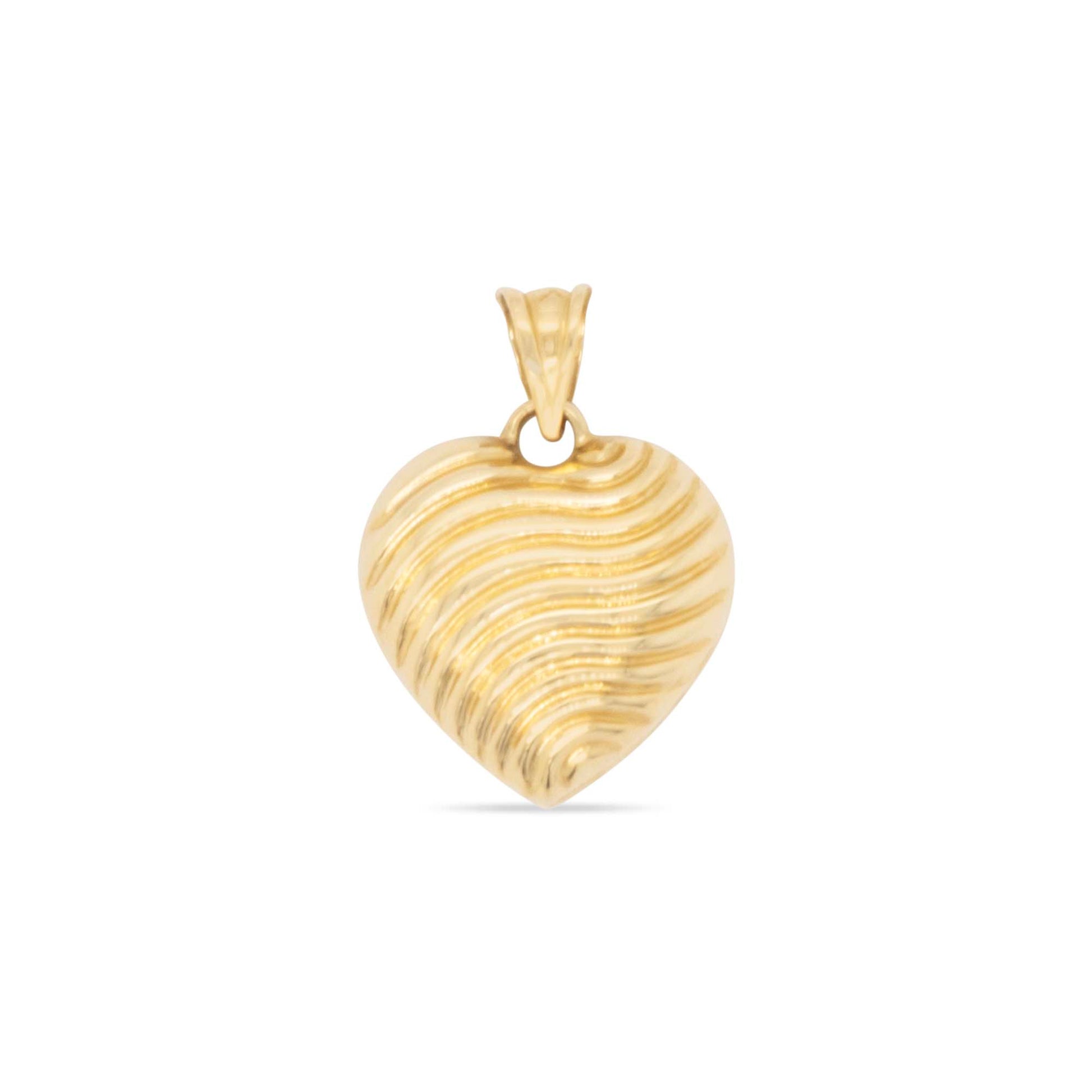 14k Yellow Gold Wavy Design Heart Pendant
