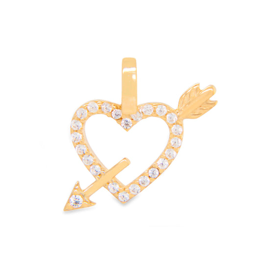 14k Yellow Gold Mini Open Heart with Arrow Pendant