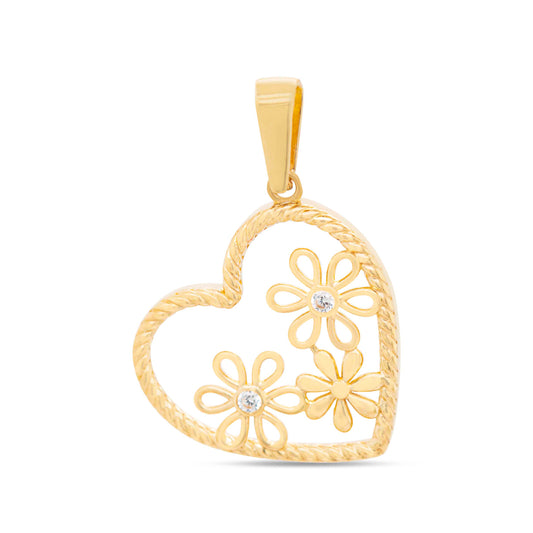 14k Yellow Gold Open Heart with Flower Pendant