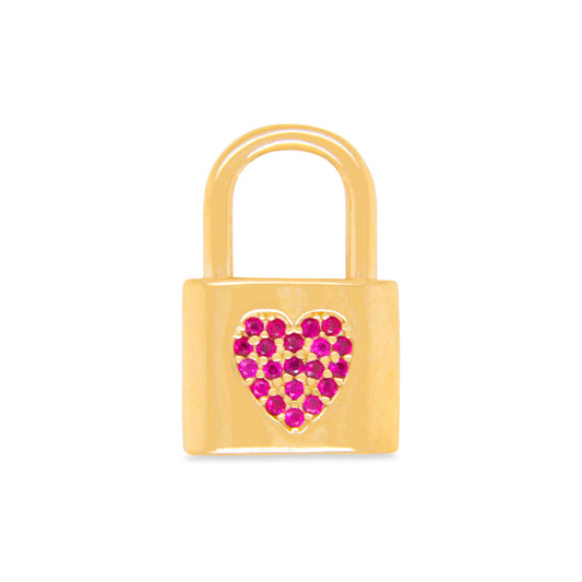 14k Yellow Gold Red Heart Lock Pendant