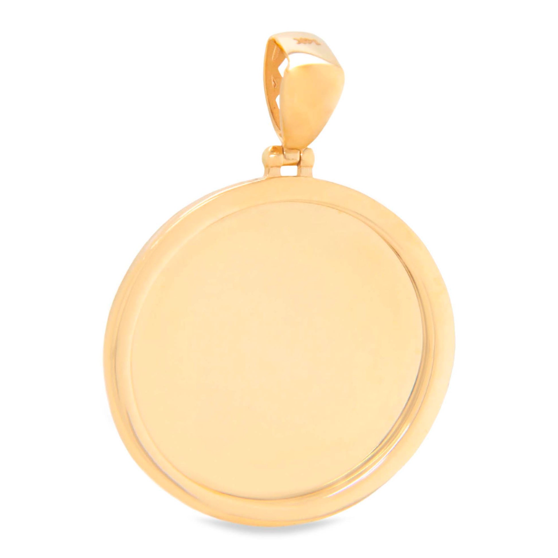 14K Yellow Gold Large Round Polished Picture Men's Pendant