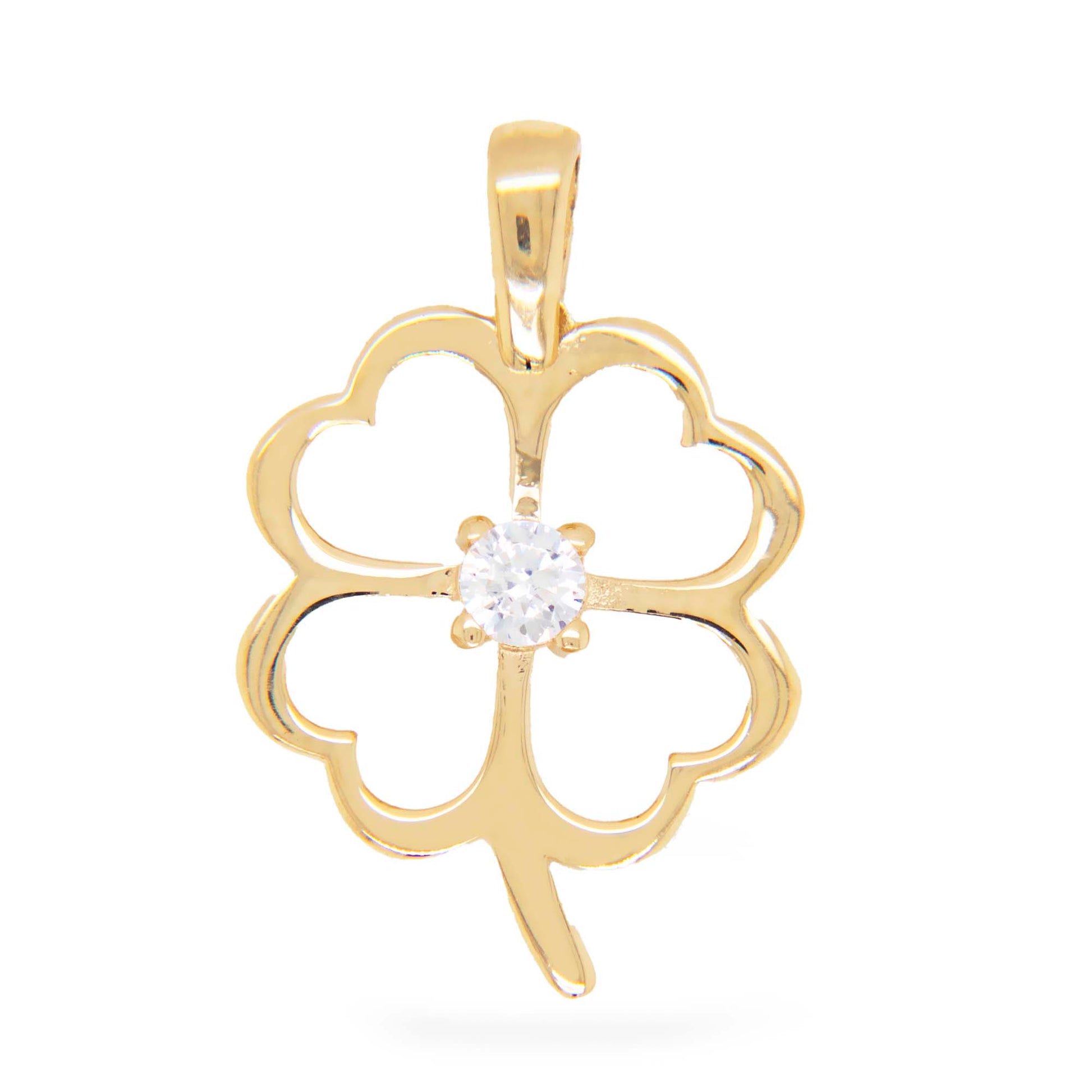 14k Yellow Gold Single CZ Clover Flower Pendant