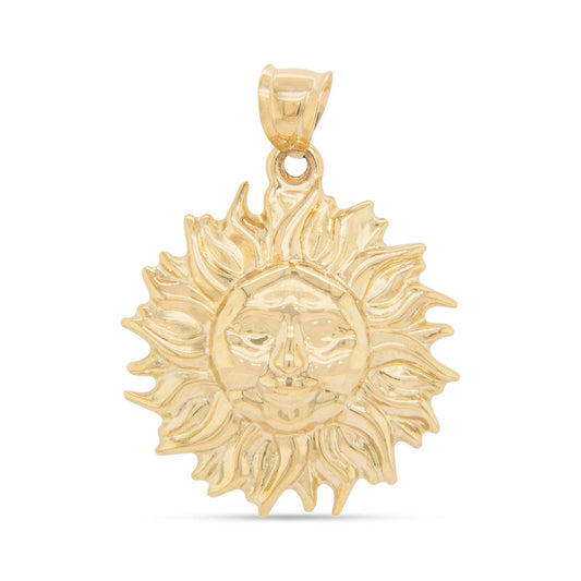 14k Yellow Gold Textured Sun Face Pendant