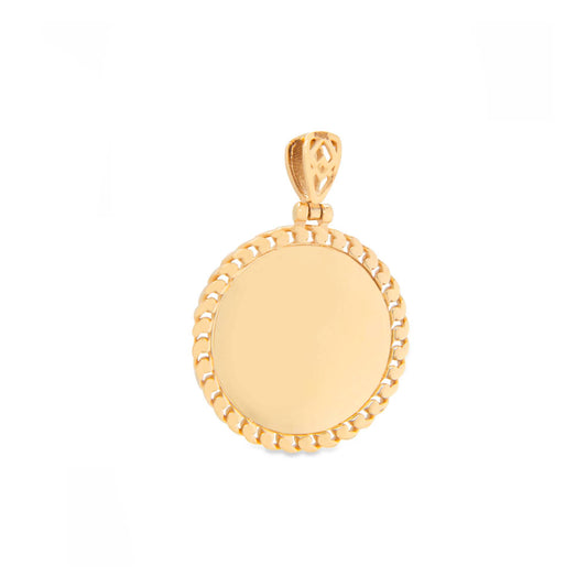 14K Yellow Gold Extra Small Round Chained Picture Men's Pendant