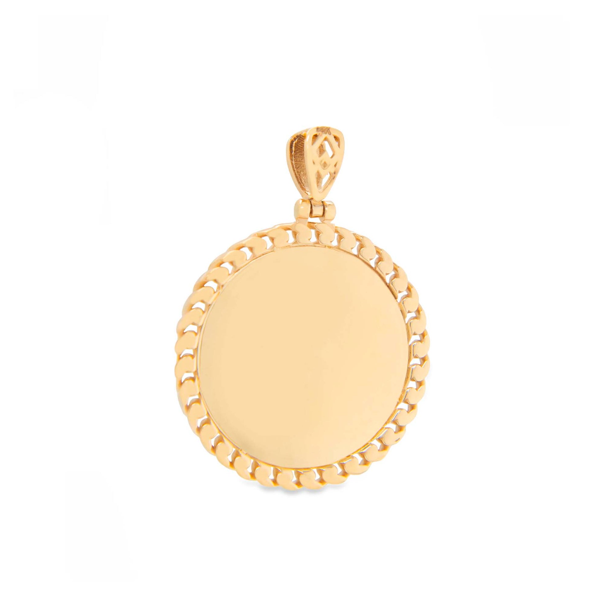 14K Yellow Gold Small Round Chained Picture Men's Pendant