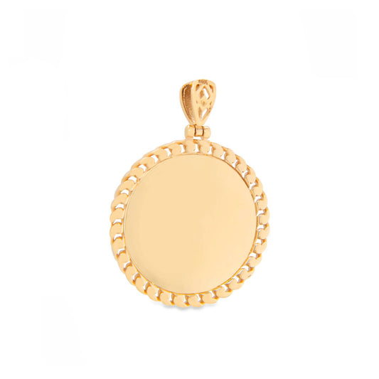 14K Yellow Gold Small Round Chained Picture Men's Pendant