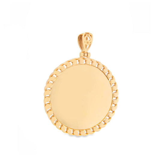 14K Yellow Gold Medium Round Chained Picture Men's Pendant