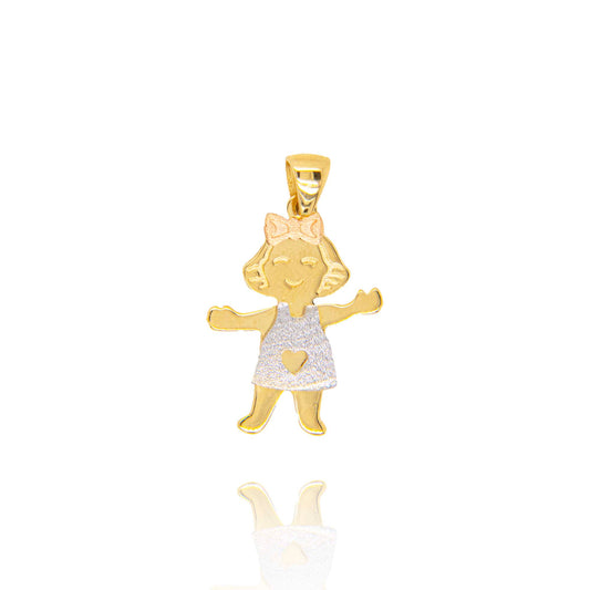 14k Tri Color Gold Girl Pendant