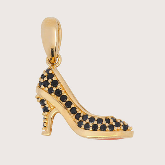 14k Yellow Gold Black CZ Heel Pendant