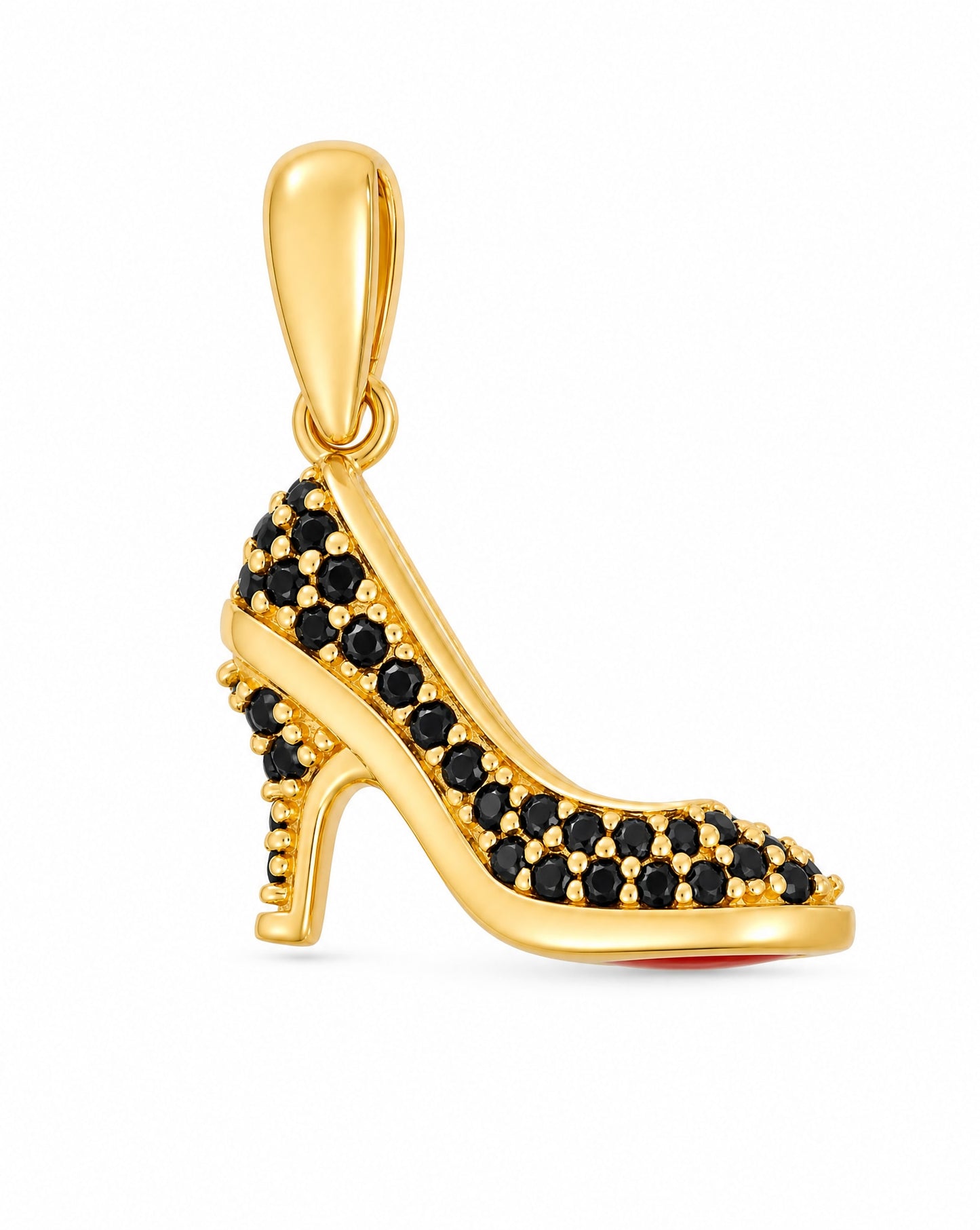 14k Yellow Gold Black CZ Heel Pendant