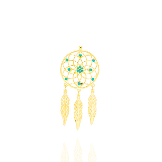 14k Yellow Gold Dream Catcher Pendant