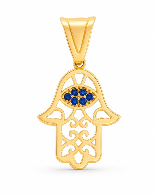 14k Yellow Gold CZ Tiny Hamsa Pendant