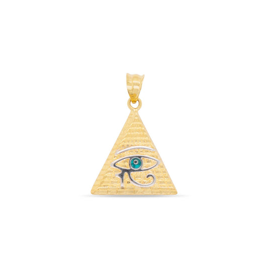 14k 2 Tones Gold Evil Eye Triangle Pendant