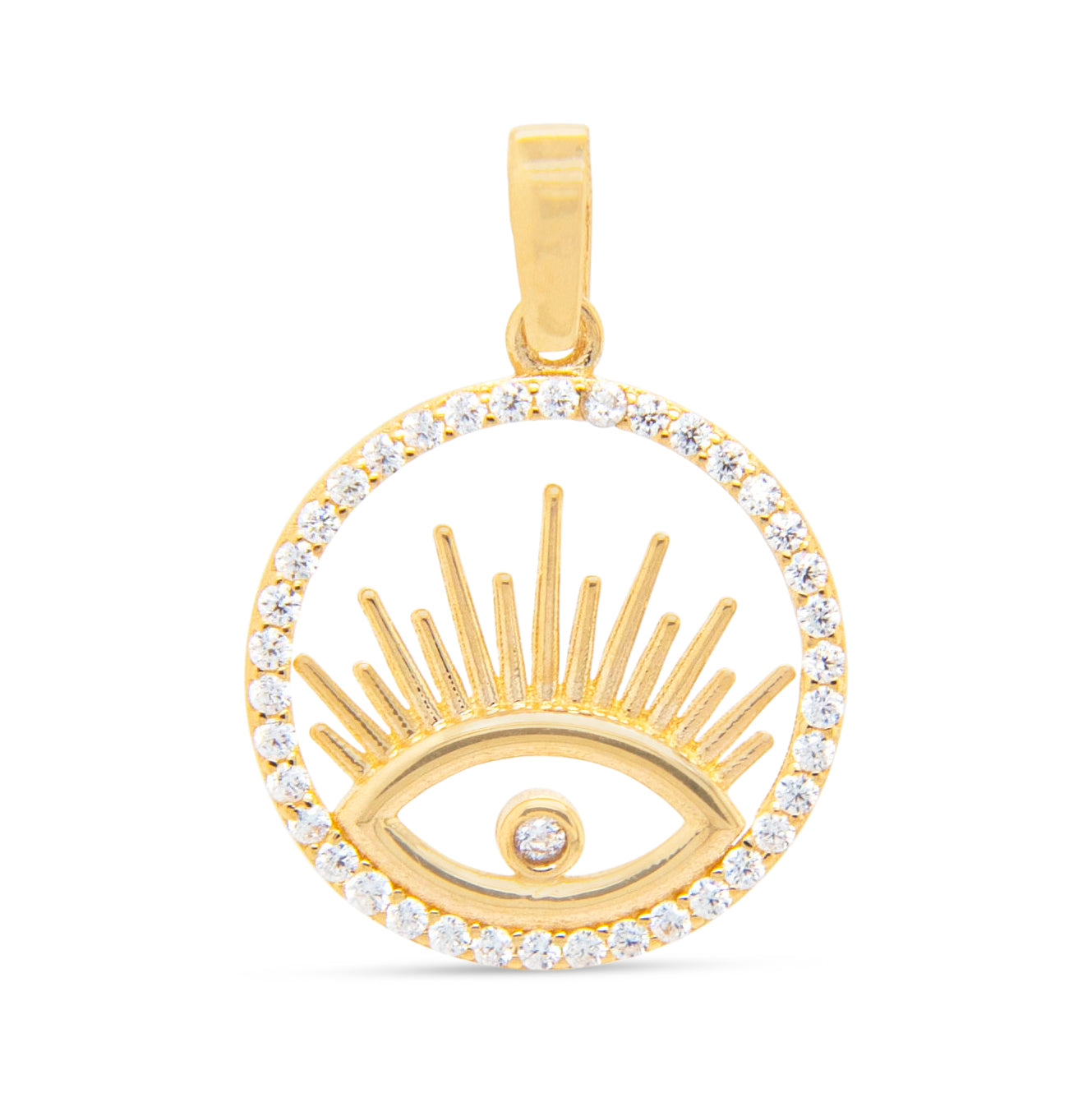 14k Yellow Gold Evil Eye Round Pendant