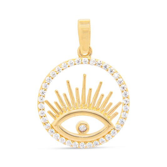 14k Yellow Gold Evil Eye Round Pendant
