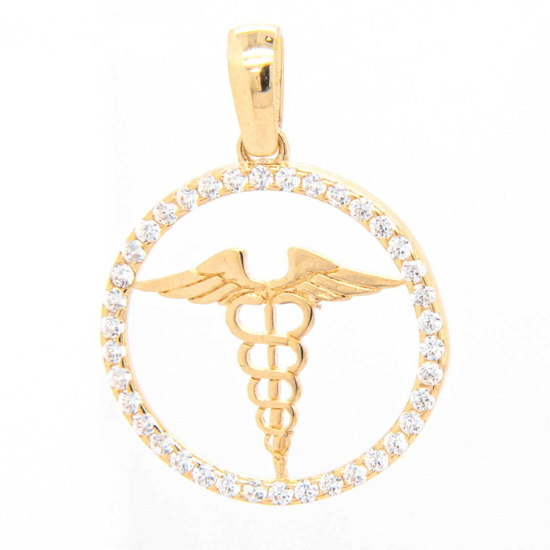 14k Yellow Gold Caduceus Medical Pendant