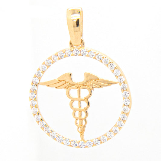 14k Yellow Gold Caduceus Medical Pendant