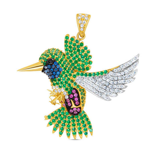14K Yellow Gold CZ Multicolor Bird Pendant