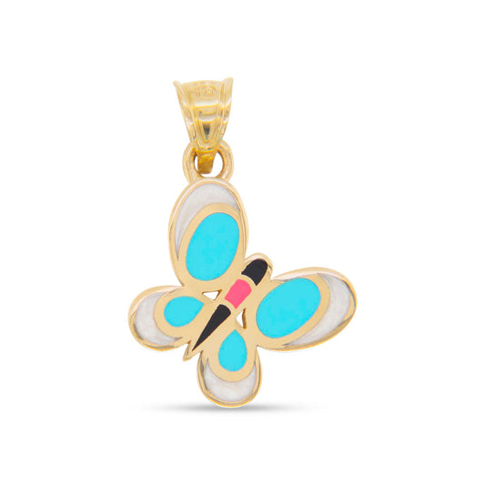 14K Yellow Gold Enamel Butterfly Pendant
