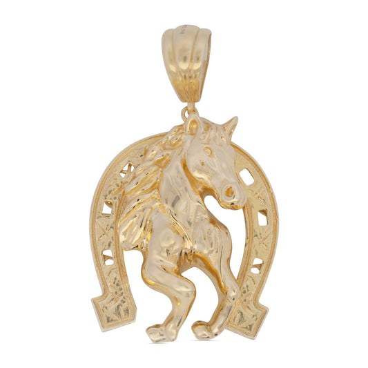 14K Yellow Gold Horse and Horseshoe Pendant