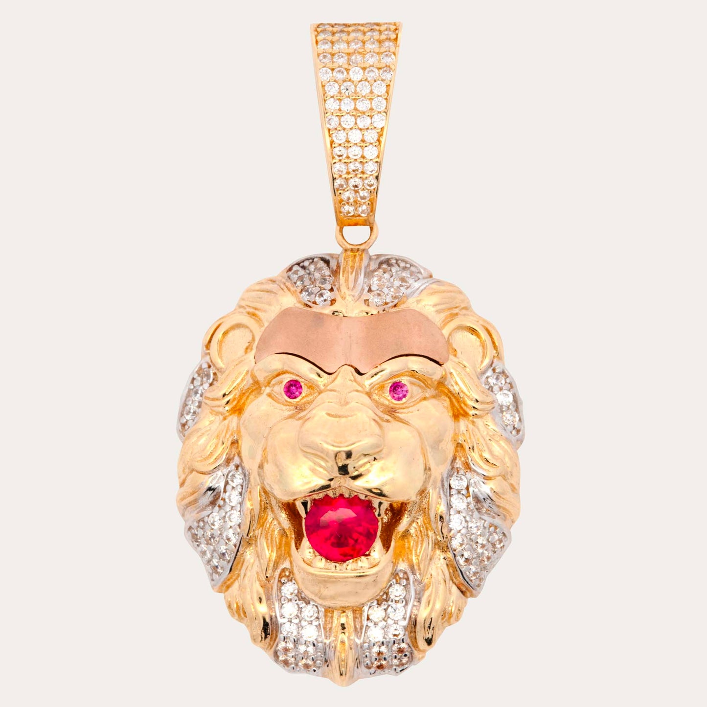 14K Tri Color Gold Lion Head Pendant