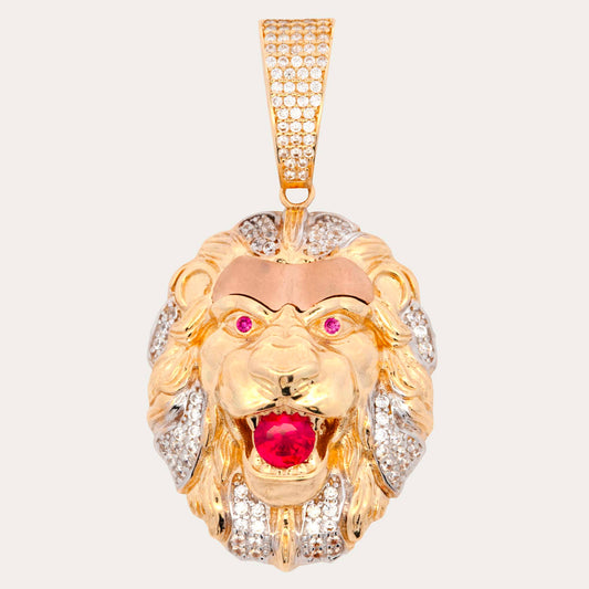 14K Tri Color Gold Lion Head Pendant