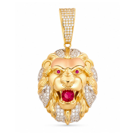 14K Tri Color Gold Lion Head Pendant