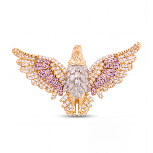 14K Tri Color Gold Medium MP CZ Eagle Pendant