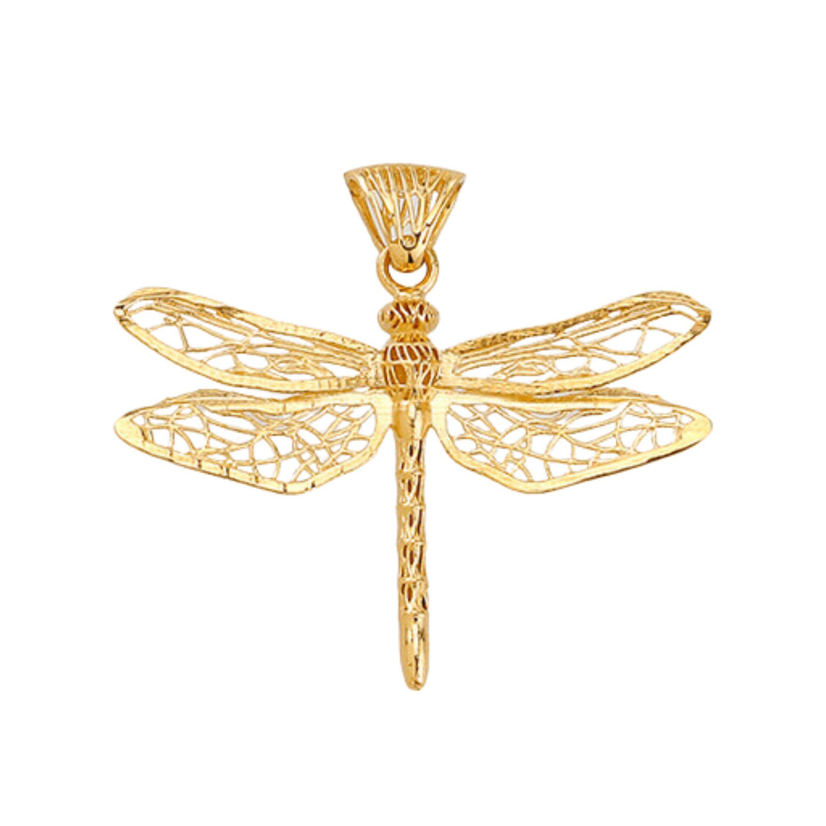 14k Yellow Gold Textured Dragonfly Pendant