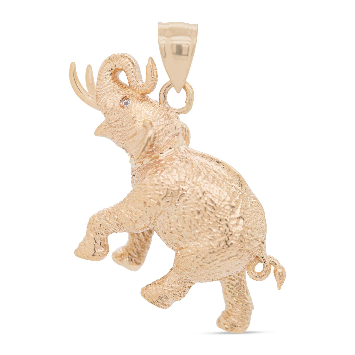 14k Yellow Gold Textured Elephant Pendant- 29mm