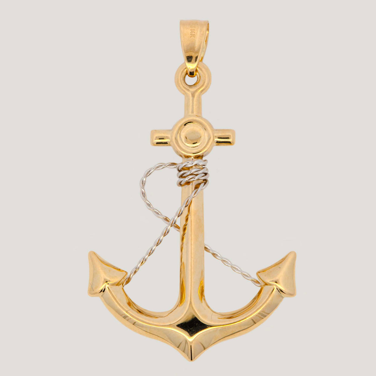 14k 2 Tones Gold Anchor Pendant