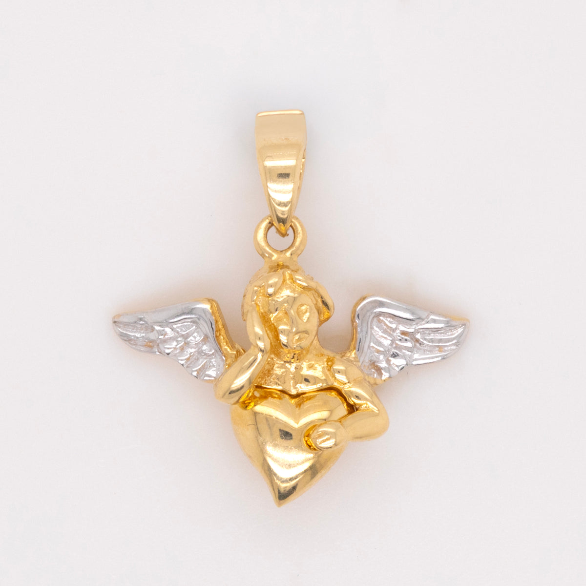 14k 2 Tones Gold Angel with Heart Pendant