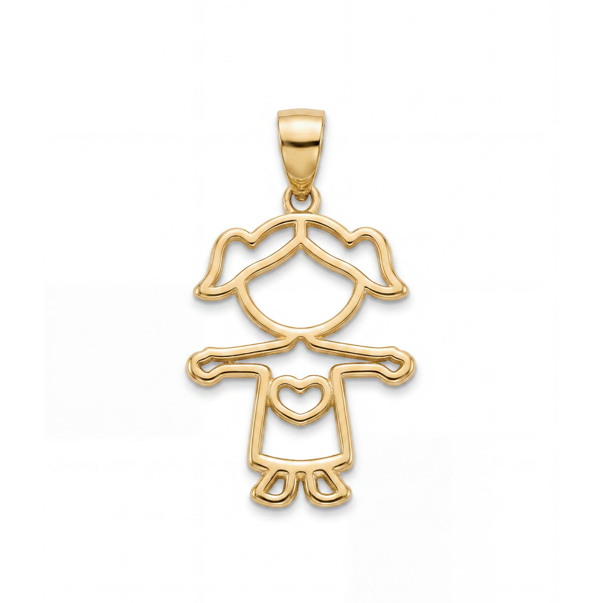 14k Yellow Gold Little Girl Shape With Heart Pendant