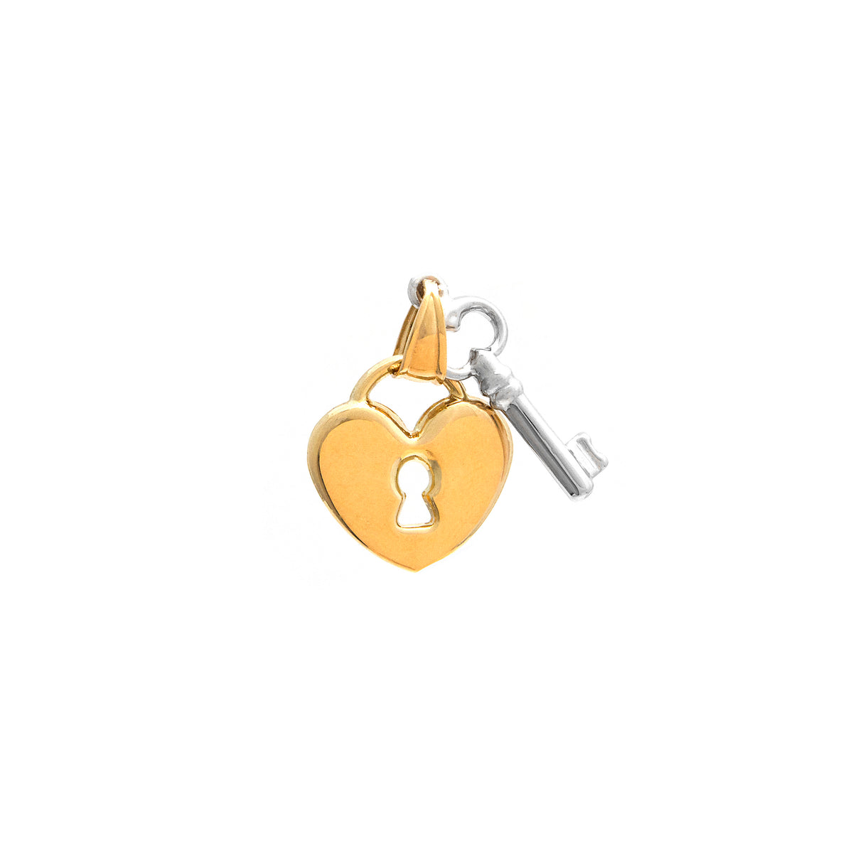 14k Two- Tone Gold Heart Lock and Key Pendant