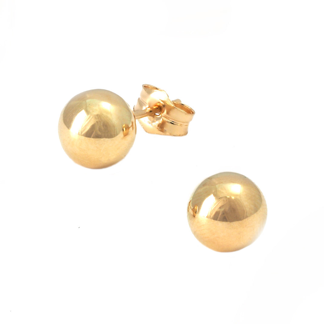 14K Yellow Gold 7MM Polished Ball Stud Pushback Earrings