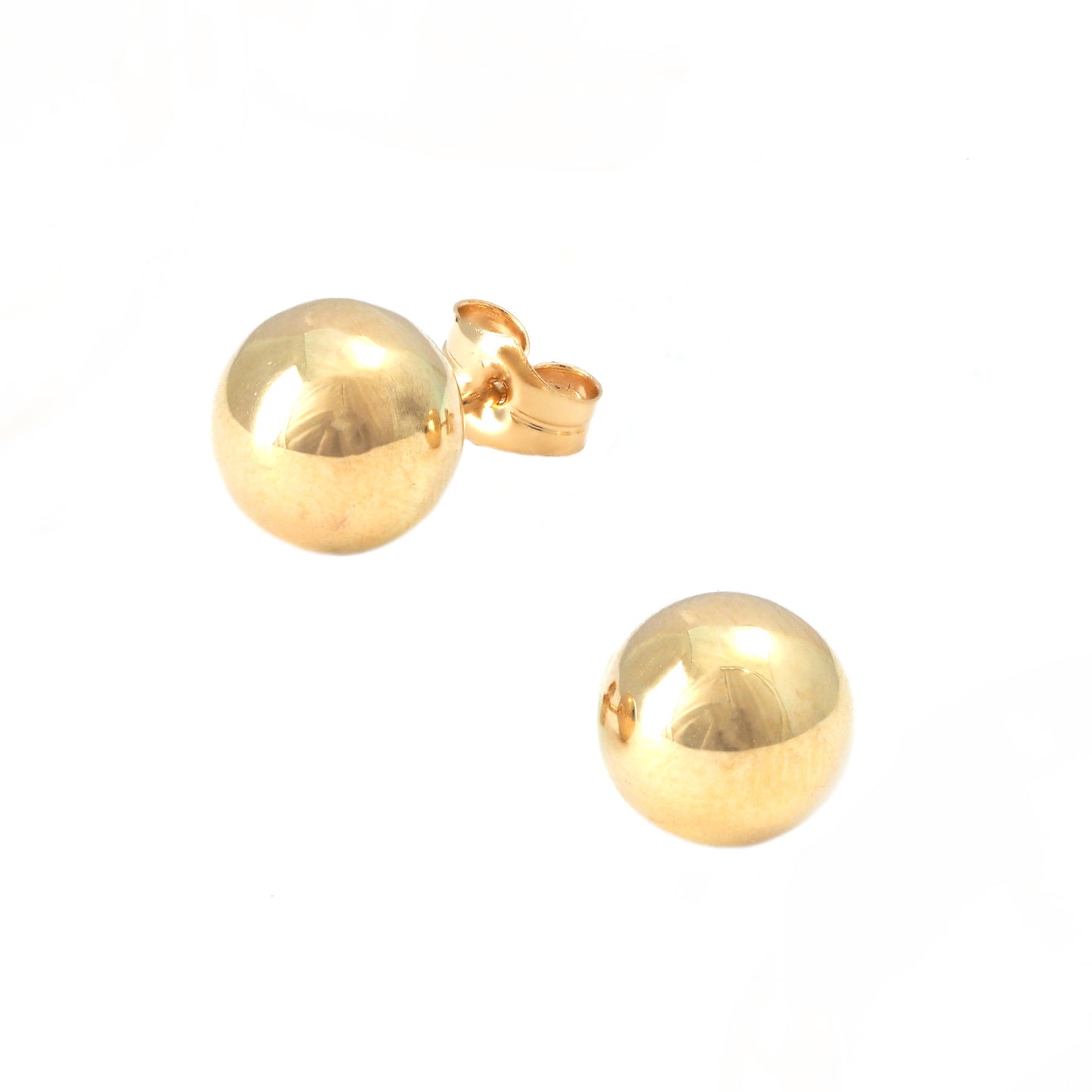 14K Yellow Gold 8MM Polished Ball Stud Pushback Earrings
