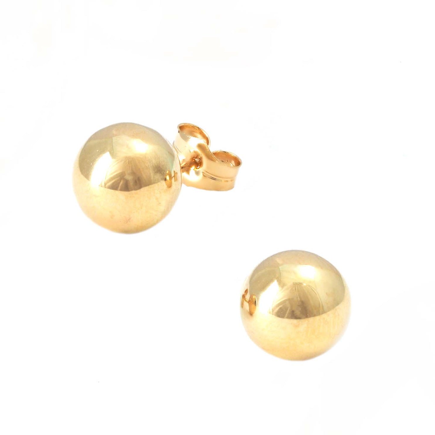 14K Yellow Gold 9MM Polished Ball Stud Pushback Earrings