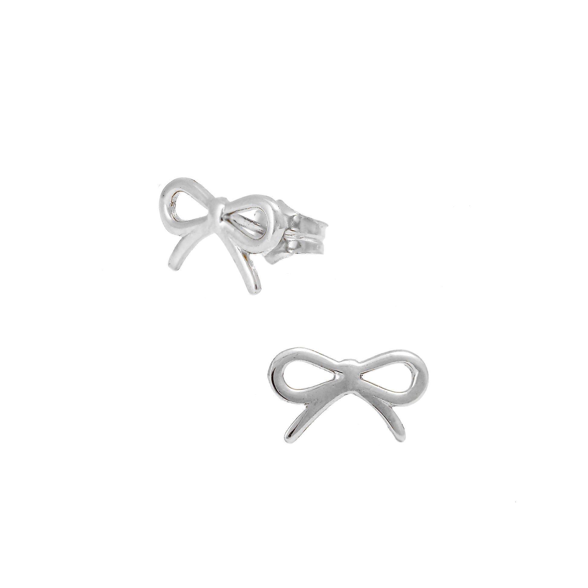 14K White Gold Simplistic Bow Pushback Earrings