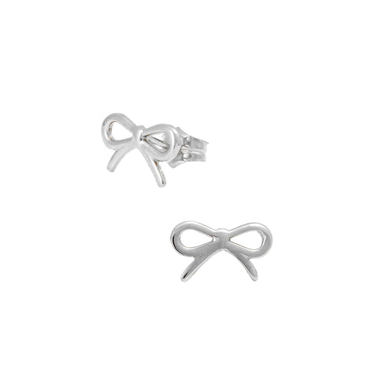 14K White Gold Simplistic Bow Pushback Earrings