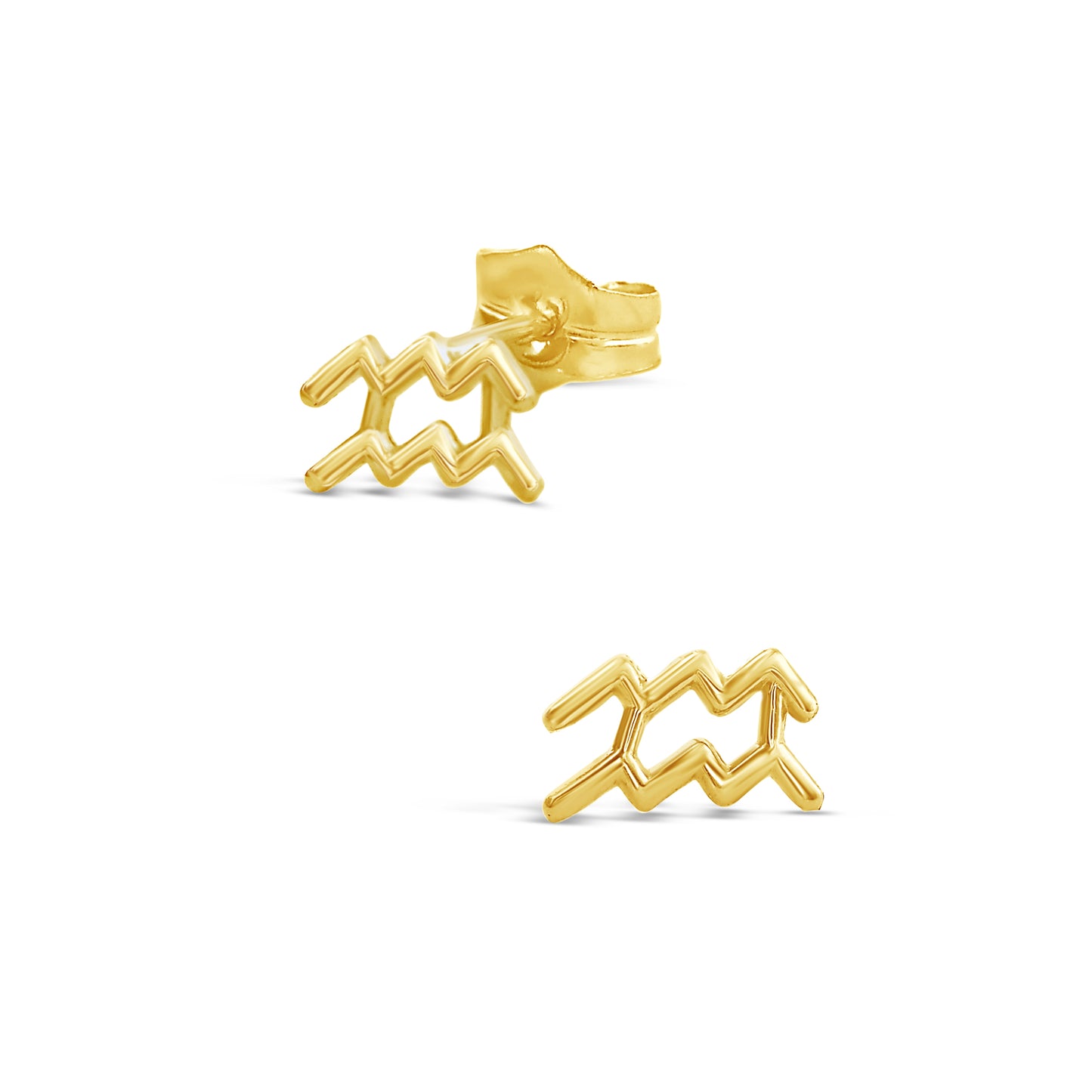 14K Yellow Gold Polished Aquarius Horoscope Stud Pushback Earrings