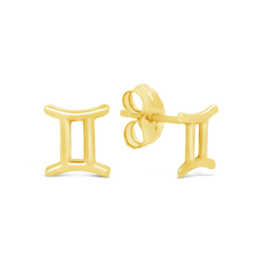 14K Yellow Gold Polished Gemini Horoscope Stud Pushback Earrings