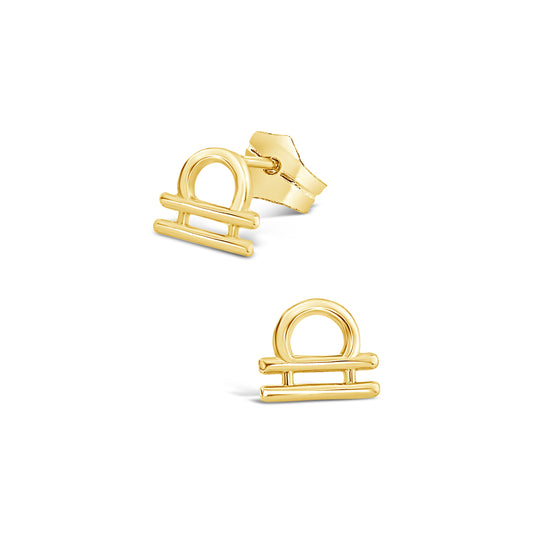 14K Yellow Gold Polished Libra Horoscope Stud Pushback Earrings