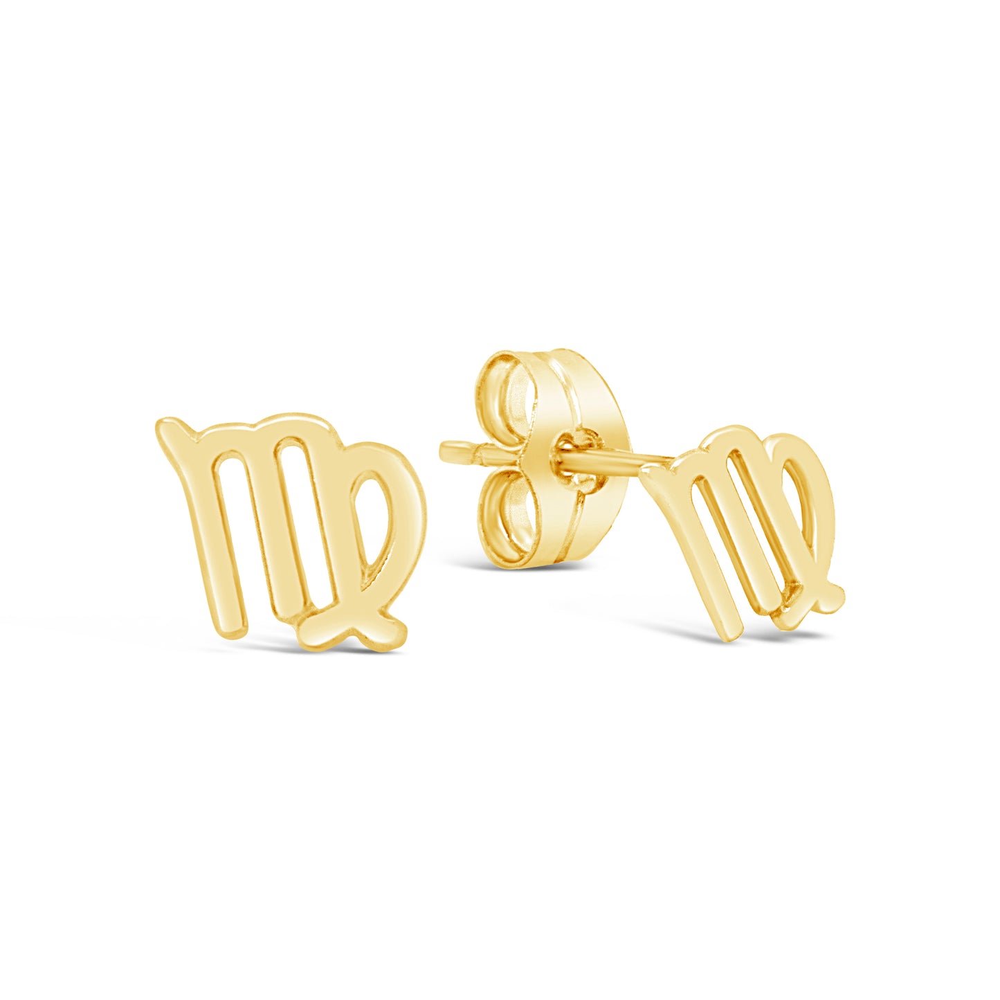 14K Yellow Gold Polished Virgo Horoscope Stud Pushback Earrings