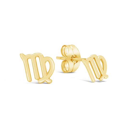 14K Yellow Gold Polished Virgo Horoscope Stud Pushback Earrings