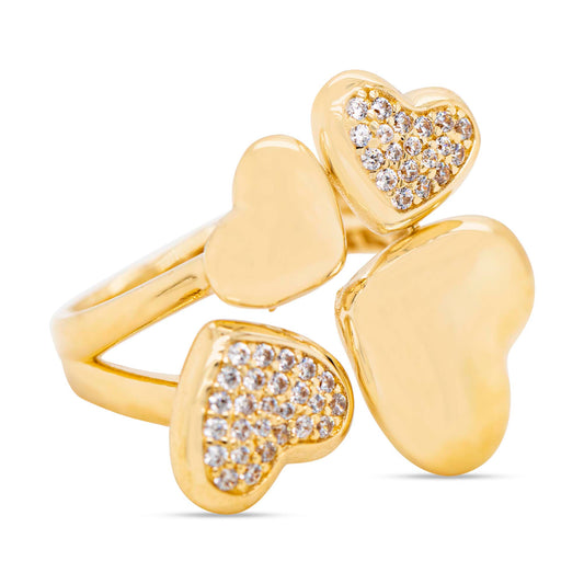 14K Yellow Gold Four Hearts Ring