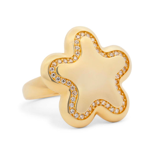 14K Yellow Gold CZ Star Ring