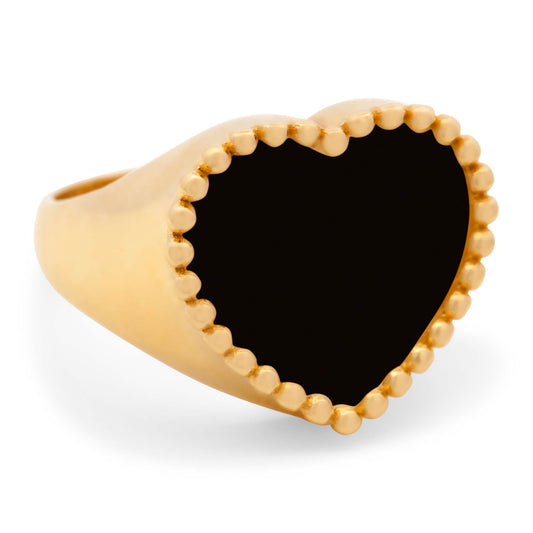 14K Yellow Gold Black Heart Ring