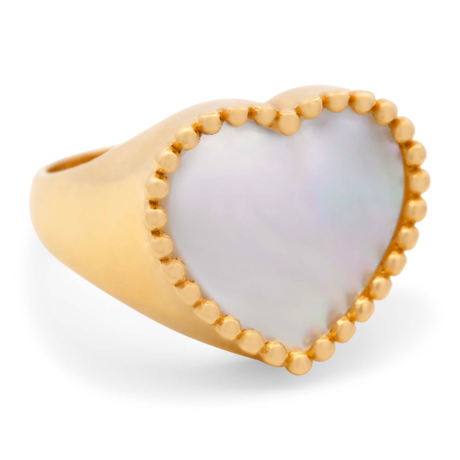 14K Yellow Gold White Heart Ring