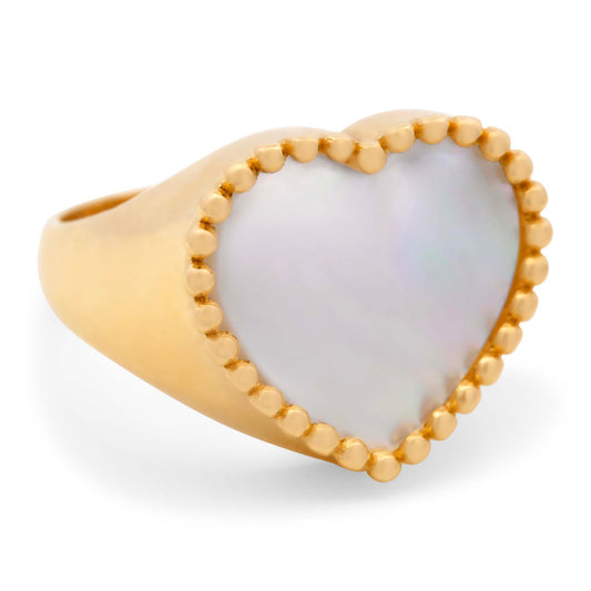 14K Yellow Gold White Heart Ring